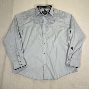 ROAR by Buckle Shirt Men's 2XL Embroidered Light Blue Button Up Rockabilly Y2K